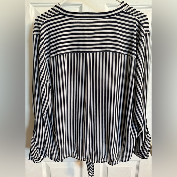 Chico’s Women’s White & Black Stripe Too w/ option 3/4 button strip ~ Size 3 - Picture 3 of 12